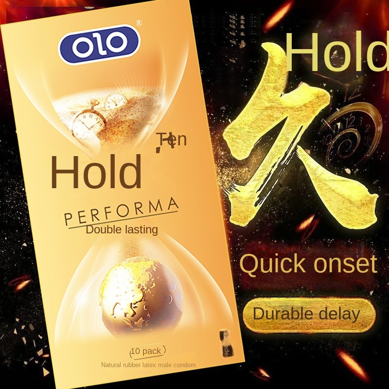 OLO Intense Ribbed with Delay Lubricant Premium Condom, 10 Count
