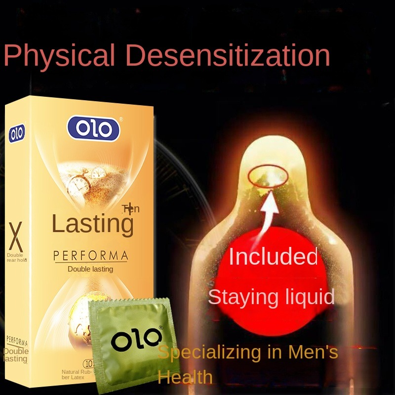 OLO Intense Ribbed with Delay Lubricant Premium Condom, 10 Count